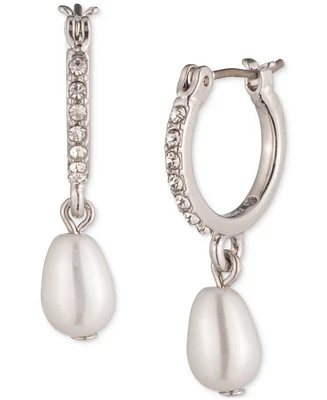 Givenchy Silver-Tone Imitation Pearl Pave Hoop Earrings