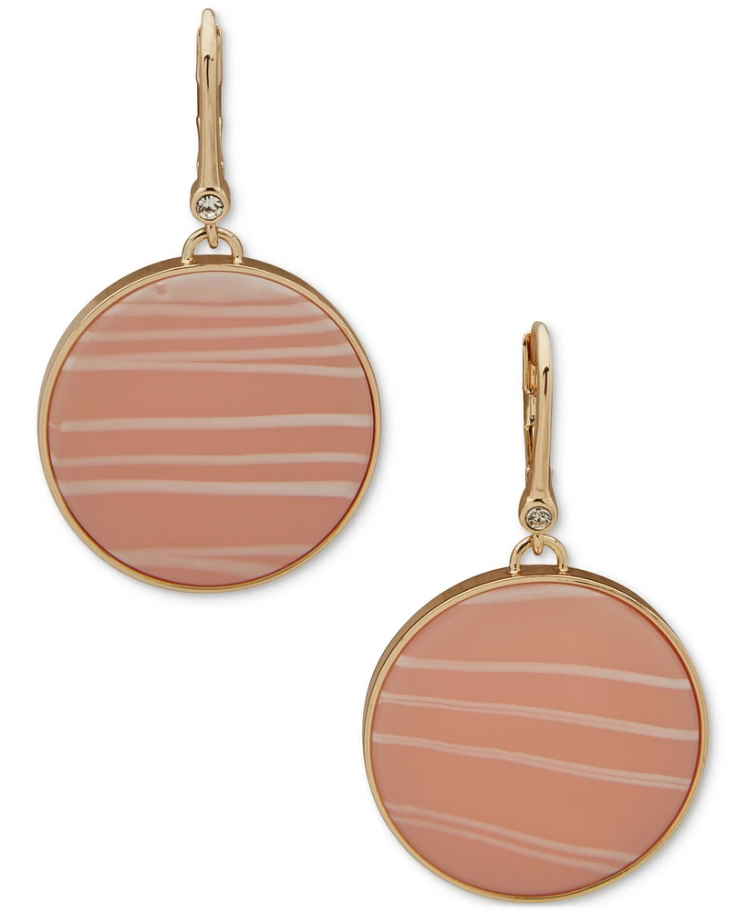 Dkny Gold-Tone Large Inlay Drop Leverback Earrings