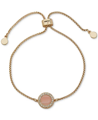 Dkny Gold-Tone Coral Inlay Pave Adjustable Slider Bracelet