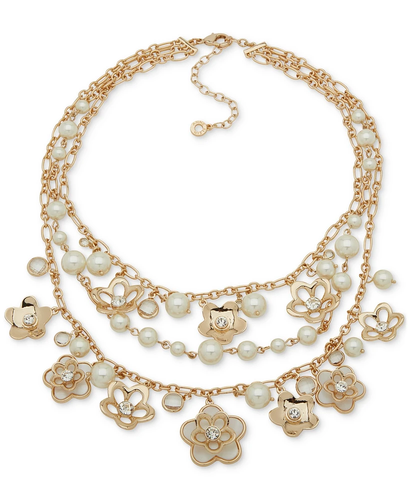 Anne Klein Gold-Tone Mixed Stone Flower Layered Statement Necklace, 16" + 3" extender