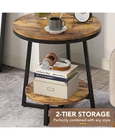 Tribesigns End Table, 2 Tier Round Side Table with Storage Shelf, Industrial Nightstand Bedside Table Coffee Accent Table for Living Room Bedroom Smal