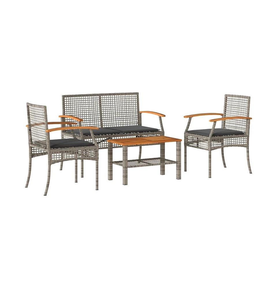 4 Piece Patio Lounge Set with Cushions Gray Poly Rattan