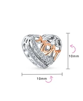 Bling Jewelry Mother Loving Family Heart Charm Bead Rose Gold Sterling Silver Fits European Bracelet