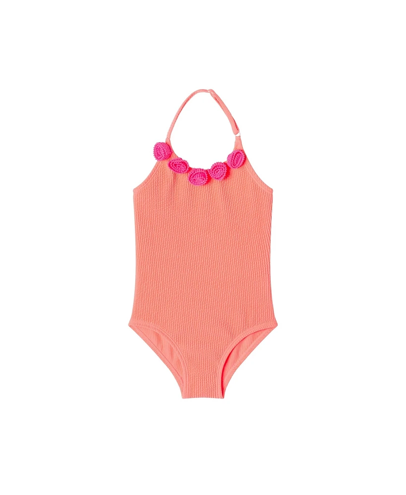 Toddler/Child Girls Orange Textured Halter Swimsuit