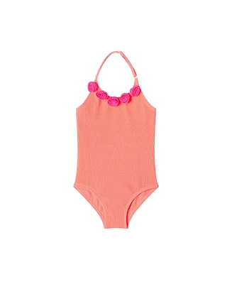 Toddler/Child Girls Orange Textured Halter Swimsuit