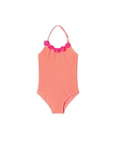 Toddler/Child Girls Orange Textured Halter Swimsuit
