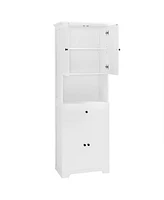 Tall Bathroom Cabinet with Four Doors, Large Storage Space Open Shelve, Upper Storage Cabinet, White