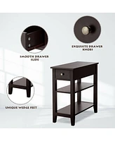 Gymax Set of 2 3-Tier Nightstand Bedside Side End Table w/Double Shelves Drawer