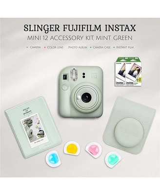 Fujifilm Fujifilm Instax Mini 12 Instant Film Camera, Mint Green Bundle with Instax Mini Custom Case, Accessory Kit and Daylight Film, 4x Twin Pack (8