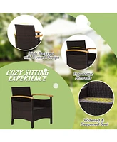 Gymax Set of 3 Rattan Furniture Set Wooden Armrest Table Top Cushioned Deck Patio