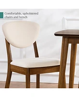 Best Choice Products 4-Piece Mid-Century Modern Upholstered Wooden Dining Set w/ 2 Chairs, Bench - Walnut/Cream