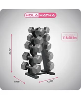 HolaHatha 10, 15, 20, 25, 35lb Cast Iron Dumbbell Free Hand Weight Set with Rack