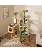 Multilevel Cactus Cat Tree with Scratching Posts, Condo, Toy & Rope Fun & Cozy Playhouse for Cats