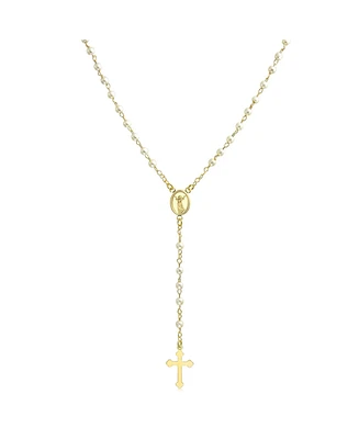 Bling Jewelry Dainty Religious Guardian Angel Rosary Necklace with White Simulated Pearls 18K Gold