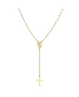 Bling Jewelry Dainty Religious Guardian Angel Rosary Necklace with White Simulated Pearls 18K Gold