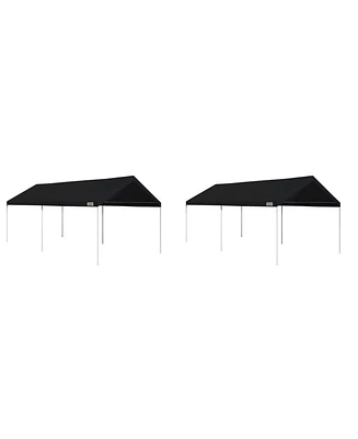 Caravan Canopy Domain 10 x 20 Ft Straight Leg Water Resistant Outdoor Sun Shade Instant Portable Shelter Canopy Tent Set w/ Roller Bag, Black (2 Pack)