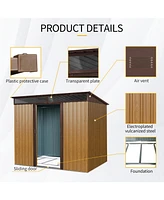8ft x 6ft Outdoor Metal Storage with Lockable Sliding Doors and Transparent plate for Garden, Lawn (Coffee)
