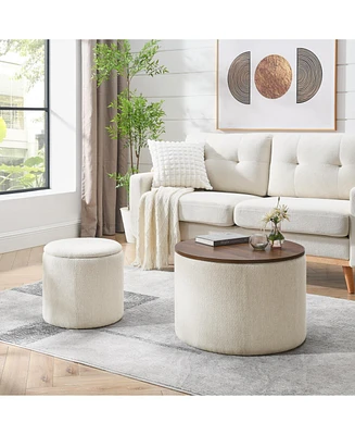 2-in-1 Chenille Ottoman with Stool and Storage