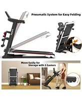 Ksports Treadmill Electric Foldable Exercise Indoor Walking Pad with Auto and Manual Incline, Sit-Up Rack or Strap, Ab Mat, and 2 Dumbbells, Black