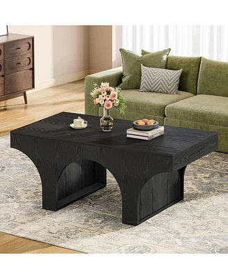 Tribesigns 47-Inch Modern Coffee Table, Wood Rectangular Coffee Table for Living Room, Low Center Coffee Table with Arched Base, Accent Tea Table for