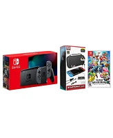 Nintendo Switch 32GB Console Gray Joy-Con Bundle with Surge 11-In-1 Accessory Starter Pack and Super Smash Bros. Ultimate