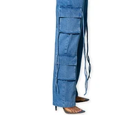 Jluxlabel Women's Medium Wash Jacinda Denim Utility Pants
