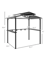 Outsunny 8 x 5ft Hardtop Grill Gazebo with Side Shelves and Cup Holders