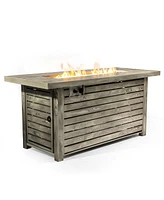 54inch Outdoor Fire Table Steel Fire Pit Table with Wood Grain Surface