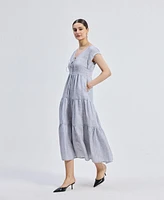 Gathered Tiered Dress with Front-ties
