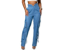 Jluxlabel Women's Medium Wash Jacinda Denim Utility Pants