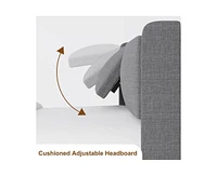 Queen Bed Frame with Usb Ports, Platform Bed Frame with Linen Fabric Adjustable Headboard
