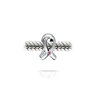 Bling Jewelry Empowering Pink Ribbon Breast Cancer Survivor Cz Charm Bead - Sterling Silver Gift