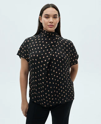 Mango Women's Draped Collar Polka Dot Blouse Top