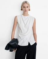 Mango Women's Sleeveless Draped Blouse Top