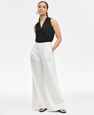 I.n.c. International Concepts Women's Pinstriped Cuffed Wide-Leg Pants, Exclusively at Macy's
