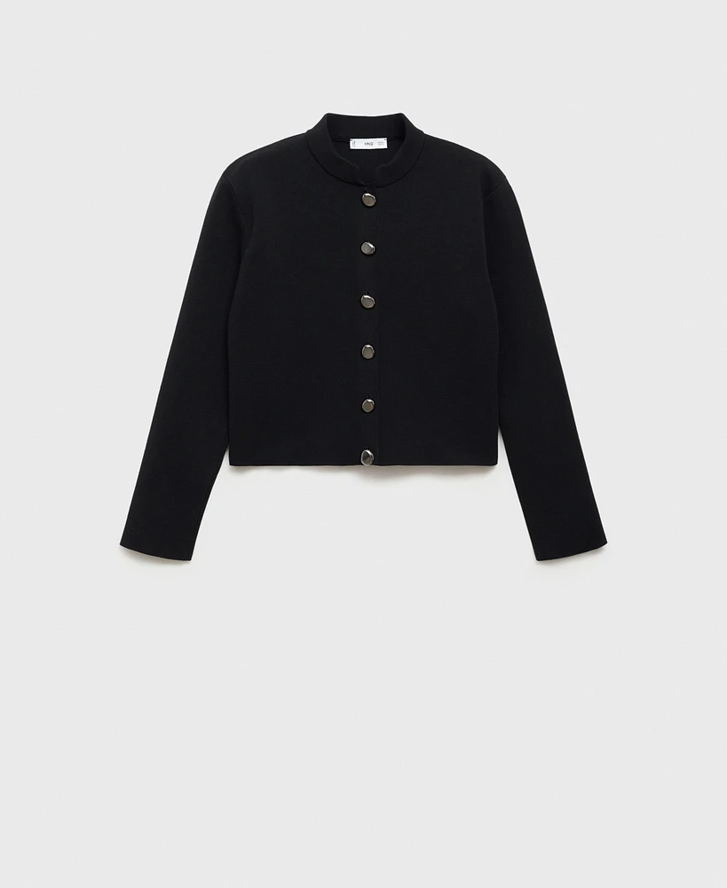 Mango Women's Mandarin Collar And Jewel Buttons Jacket Sweater