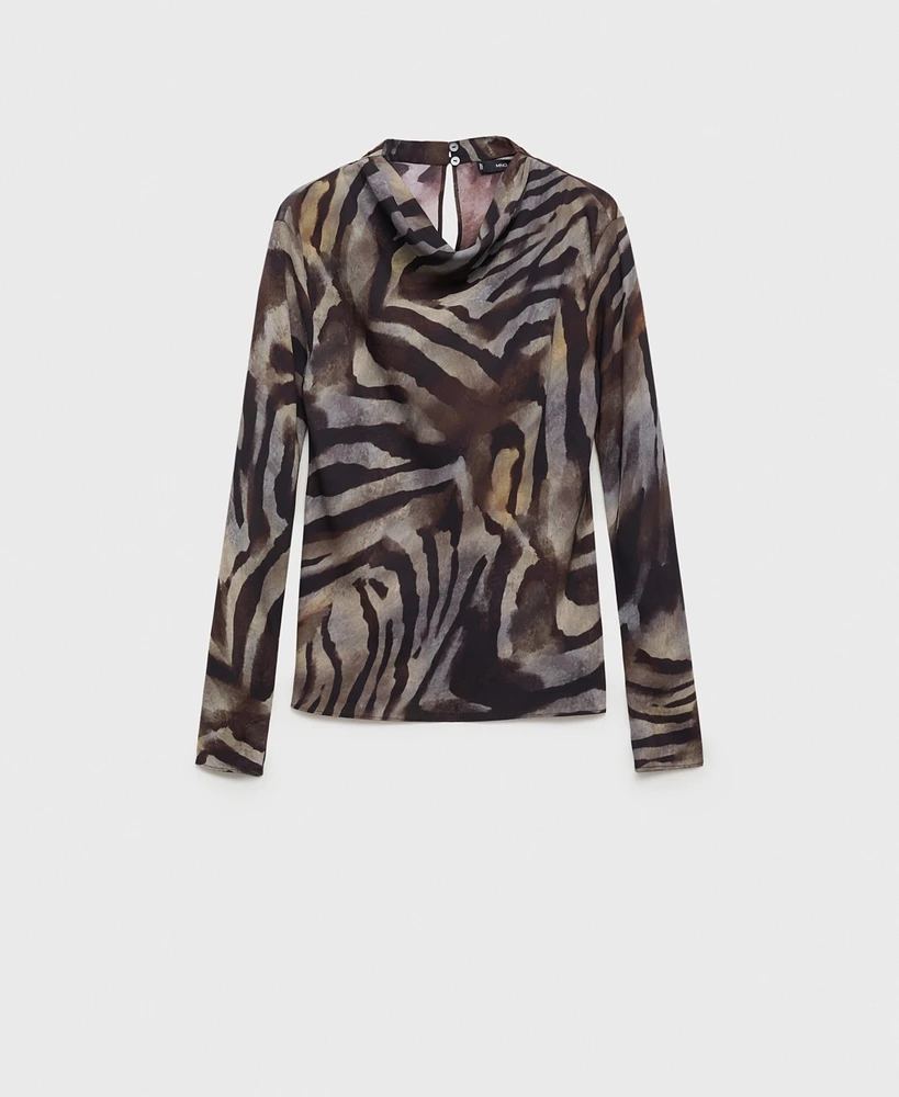Mango Women's Animal Print Satin Blouse Top