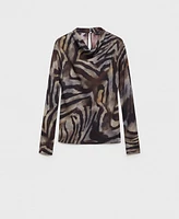 Mango Women's Animal Print Satin Blouse Top