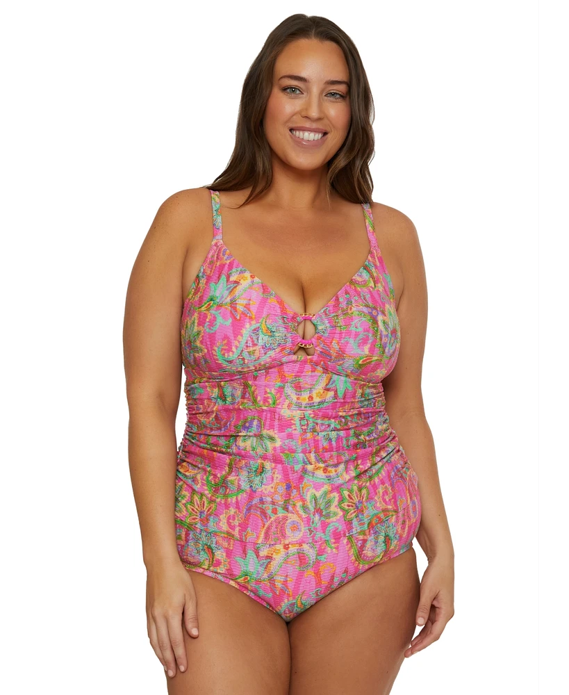 Becca Etc Plus Polynesia Printed Ring Tankini Top