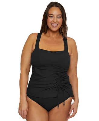 Becca Etc Plus Modern Edge Rib Multi-Way Tankini Top