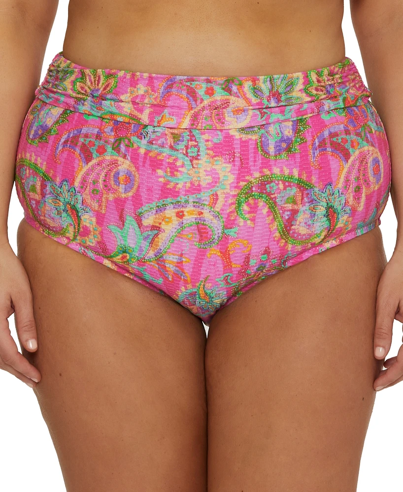 Becca Etc Plus Polynesia Wide-Band Roll High-Waist Bikini Bottoms