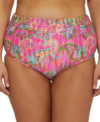 Becca Etc Plus Polynesia Wide-Band Roll High-Waist Bikini Bottoms
