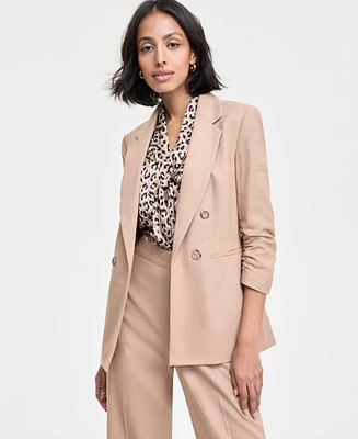 Bar Iii Women's Ruched-Sleeve Open-Front Linen Blazer