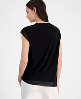 Anne Klein Women's Extended-Shoulder Mixed-Media Top