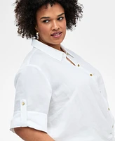 I.n.c. International Concepts Plus Linen-Blend Twist-Hem Shirt, Exclusively at Macy's