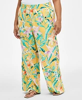 I.n.c. International Concepts Plus Printed Pull-On Wide-Leg Pants, Exclusively at Macy's