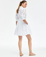 I.n.c. International Concepts Women's Eyelet Cotton Belted Mini Dress, Exclusively at Macy's
