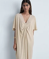 Mango Women's Gathered Neckline Lurex Dress