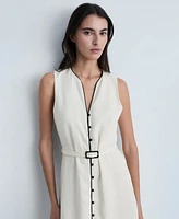 Mango Women's Contrasting Trim Linen Dress