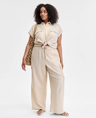 I.n.c. International Concepts Plus Drawstring-Waist Wide-Leg Cargo Pants, Exclusively at Macy's